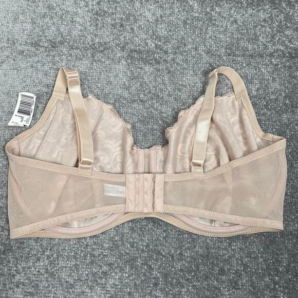 Vintage 90s Floral Embroidered Mesh Underwire Bra 42DD Cream Nude Coquette NWT - Picture 6 of 16